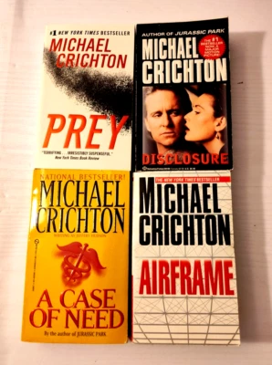 Michael Crichton Book Lot of 4 PB – Prey, A Case of Need, Airframe, Disclosure - Image 1 of 4