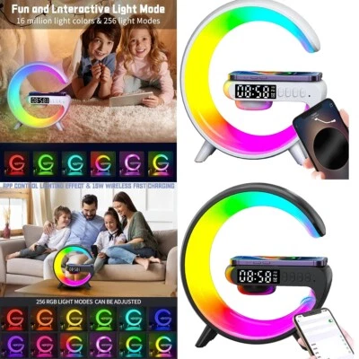 LED Lamp Smart G Bluetooth Speaker Wireless Charger RGB Alarm Clock Night Light