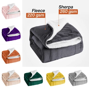 Large Sherpa Fleece Blanket Soft Warm Bed Sofa Throw Blanket Double King Size UK - Picture 1 of 44