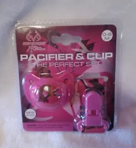 New REALTREE 0-6 Months Sealed Pacifier & Clip Set Camo Pink - Picture 1 of 2