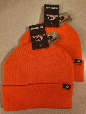 Mossy Oak SET OF 2 Adult BLAZE ORANGE Acrylic Beanie Hat HUNTING HIGH VIS #10725 - Image 1 of 4