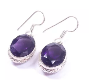 Pendientes de amatista vintage de plata de ley 925 con estampado de flores envolventes 8,1 g - Imagen 1 de 10