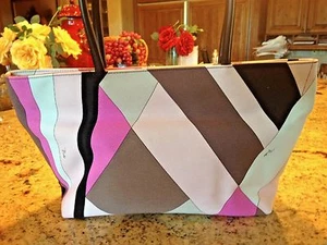  EMILIO PUCCI Multicolor Abstract Print Canvas  Satchel Tote Handbag RARE - Picture 1 of 10