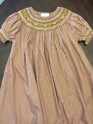 Vestido Manga Corta Colección Rosalina Calado Con Corazones, Niñas 6Y Marrón Foto 1 de 4