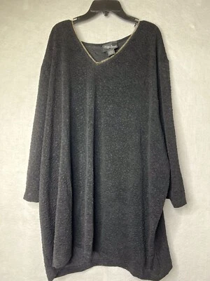 Cuello en V Negro Arrugado Para Mujer 3X Detalle Dorado 26/28 Maggie Barnes Plus Tejido Foto 1 de 4