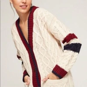 J.O.A. Cardigan Sweater Varsity Collegiate Cable Knit Sz XS Stripes Chunky Knit - Picture 1 of 16