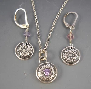 Fine Silver PMC Vintage Button Collection Earrings and Pendant Set KHNE1551 NWT - Picture 1 of 5