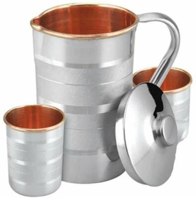 Handmade Pure Copper Steel JUG with 2 Copper Steel Glasses and Joint Free 1.5ltr - Image 1 of 4