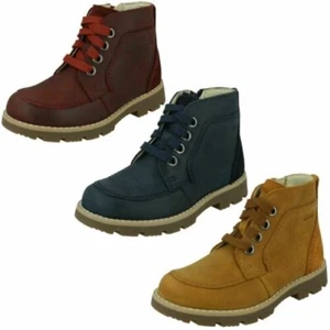 Jungen Clarks Freizeit Reißverschluss Weiches Leder Stiefeletten Heide Spitze - Picture 1 of 10