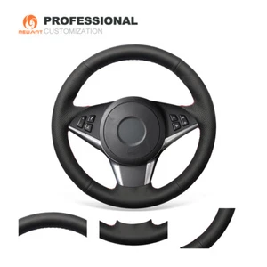 Funda de volante negra cuero auténtico para BMW E60 E61 (Touring) 530d E63 E64 2004-2010 - Imagen 1 de 10