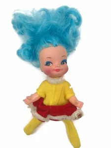 Vintage Remco 1969 Finger Ding Puppe Puppe Sally blau verwurzelte Haare Vinyl Stoff 5 Zoll - Bild 1 von 6
