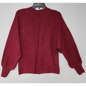 Soft Ribbed Crew Neck Sweater Womens Medium Burgundy Batwing Long Sleeve - Picture 1 of 9