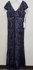 NWT R&M Richards Navy Blue/Nude Sequined Long Dress Women's Size 12