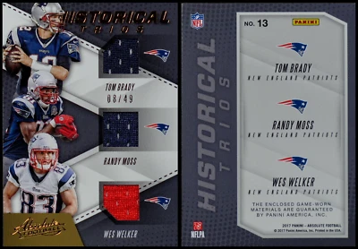 2017 Absolute Brady/Moss/Welker Game-Worn Relics 8/49 – RAW - Image 1 of 3