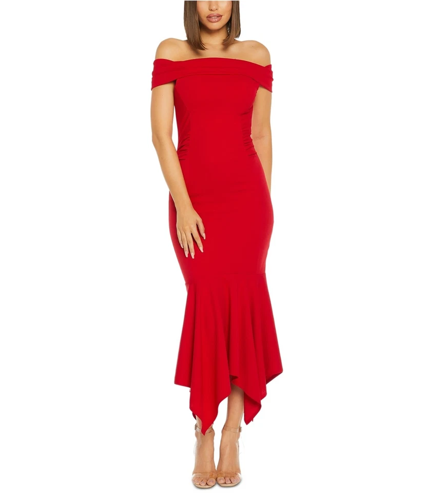 Vestido liso con hombros descubiertos Quiz para mujer, rojo, 10 Foto 1 de 1