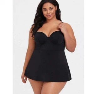 NWT Torrid Underwire Demi Push Up Black One Piece Swim Dress with Brief Size 1X - Picture 1 of 8
