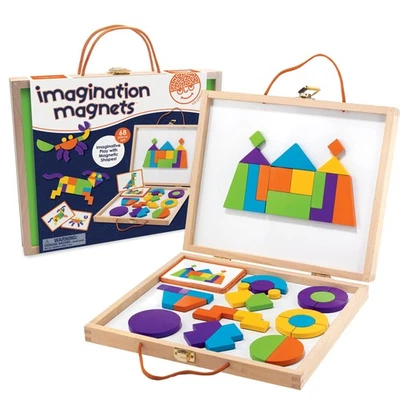 Imagination Magnets Wooden Pattern Blocks Set - Imaginative Play with magenti... - Image 1 of 4