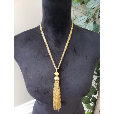 Collar de borla de lazo de 2 hilos en tono dorado para mujer con cierre de caja Foto 1 de 4