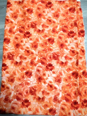 Vintage Cotton Fabric Orange Watercolor Floral 2.5 Yards, 42" Wide Made n Japan - Image 1 of 4