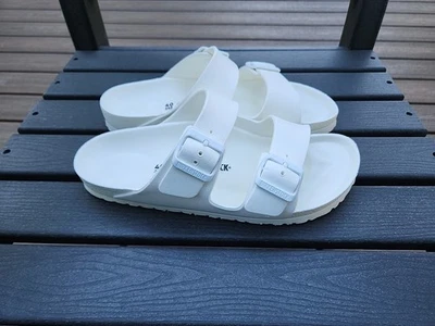 Birkenstock (Women's EU 40 US 9) Arizona EVA Sandals White Slip On Slides Shoes - Image 1 of 4