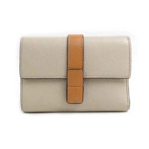 Loewe Tri-Fold Wallet Vertical Leather Greige/Brown/Pink Women'S Used E60019J - Picture 1 of 10