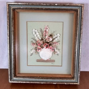 Caja de sombras enmarcada única arte concha de flores Mavis Todd numerada firmada - Imagen 1 de 12