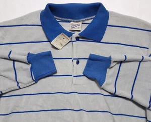 NOS Vintage 1970-80s Velour Brand Blue Long Sleeve Polo USA Youth 18 Shirt - Picture 1 of 4