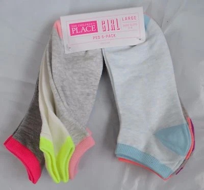 Pacote com 6 meias The Children's Place bloco colorido tornozelo sortido para meninas, 1-2 ou 3-6 - Imagem 1 de 3