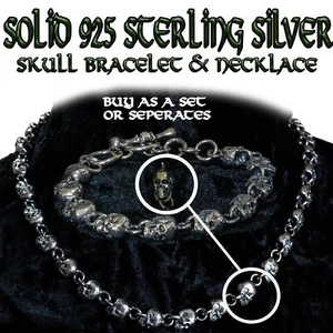 Skull Bracelet & Necklace 925 solid sterling silver chain Hand crafted - Picture 1 of 11