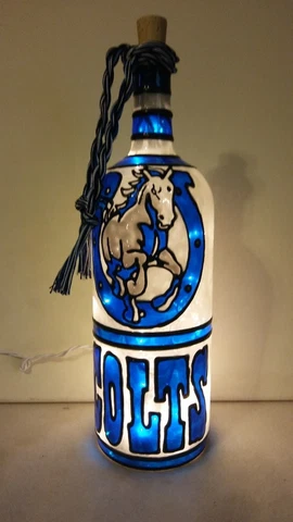 Indianapolis Colts Inspired Bottle Lamp Stained Glass look lighted Cover