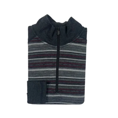 Smartwool Merino 250 Gray Red Striped Wool 1/4th Zip Baselayer Size Small - Image 1 of 4