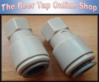 2x John Guest 3/8" 1/4" FFL Push-Fit Connectors Cornelius / Corny Ball Lock Keg