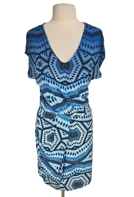 Vestido vaina para mujer TART hasta la rodilla talla L azul geométrico cuello en V manga corta Foto 1 de 4