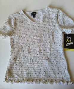Camisa para el torso ahumado blanca margarita talla floral de manga corta clase de arte para niñas (6/6x) - Imagen 1 de 3