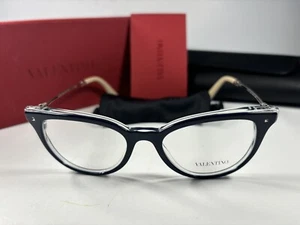 ๐ NEW Valentino 3005 Blue & Clear 5028 Eyeglasses Silver Frames 49/17/135 - Picture 1 of 7
