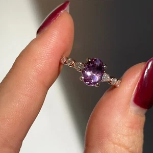Vintage 14KT Rose Gold Oval Pink Tourmaline + Marquise Diamond Ring 6.25 - Picture 1 of 9