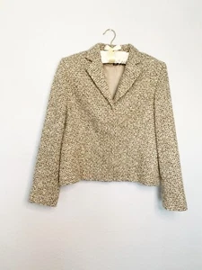 LOUBEN Womens Wool Alpaca Blend Woven Plaid Tan Jacket Textured Size 10 - Picture 1 of 5