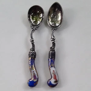 Antique 19th Century German 800 Silver Gilded Porcelain Spoons by Richard Garten - Picture 1 of 9
