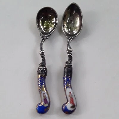 Антикварные немецкие позолоченные фарфоровые ложки XIX века из 800 серебряных от Richard Garten - Изображение 1 из 4