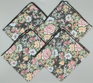 Homemade Handmade Cotton Dinner Napkins 4 Black with Flowers 16"x16" Lot - Picture 1 of 7