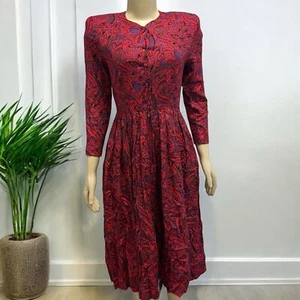 Vintage S.G. Gilbert 80’s Dress Sz 6 Pockets Paisley  Fit & Flare Bold Feminine - Picture 1 of 9