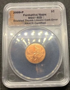 2009 1c Doubled Thumb Lincoln Cent Error ANACS MS67 RD - Picture 1 of 17