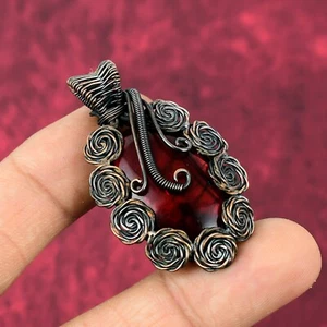 Valentinstag Verkauf natürlicher roter Feuer Labradorit Kupferdraht umwickelt Blume Anhänger - Bild 1 von 6