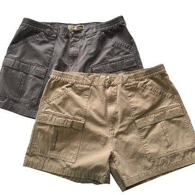 Cabelas Hombres Pantalones Cortos Carga 2 Set Caqui Gris Cintura Elástica 6 Bolsillos Caza Camping Foto 1 de 4