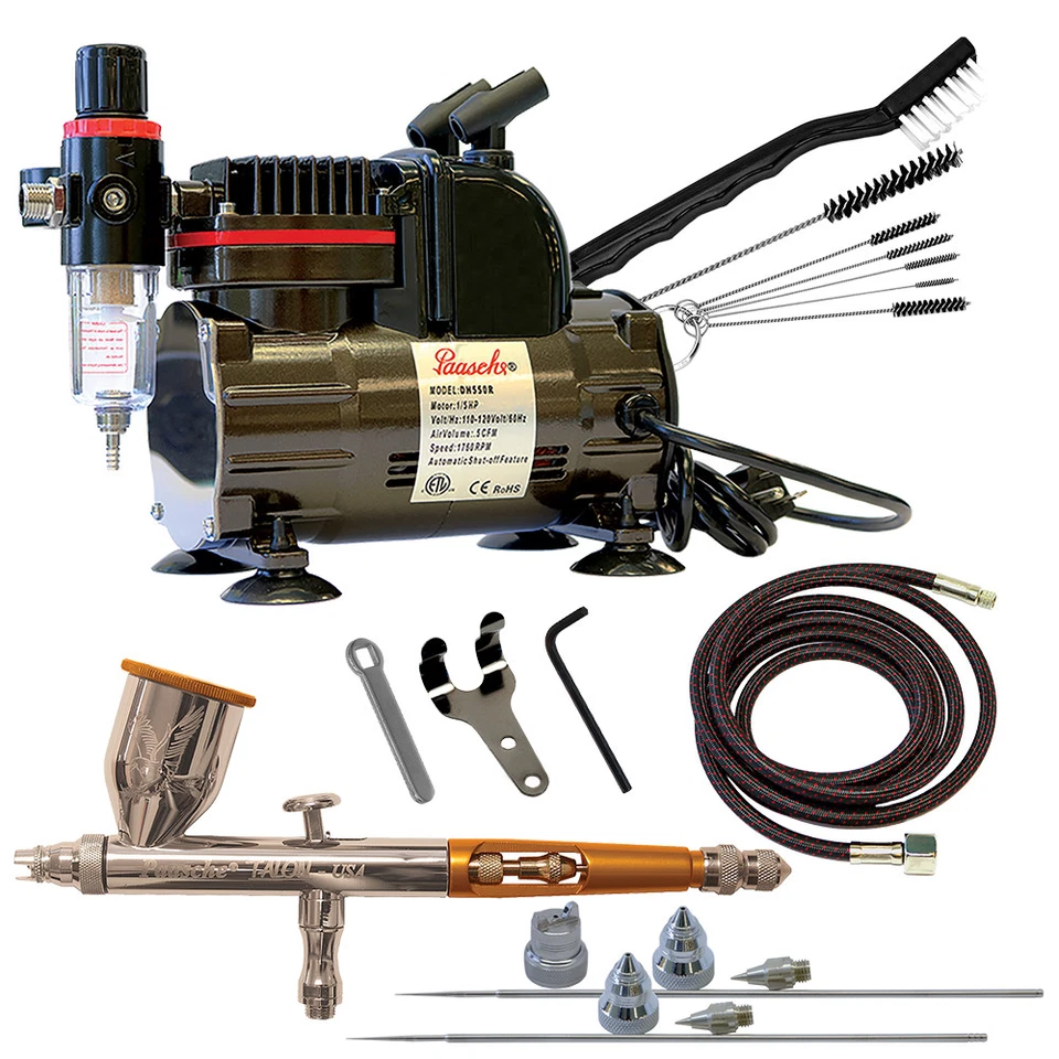 Paasche 1/5 HP Compressor w/ TG-3AS Gravity Feed Airbrush Set & Cleaning Brushes - Image 1 of 4