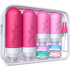 Pink-MultiPack TSA Approved Silicone Travel Toiletry Bottles, Leak Proof - Picture 1 of 12
