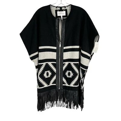 Poncho BCBG BCBGeneration mezcla de lana para mujer talla XS gris patrón azteca flecos Foto 1 de 4