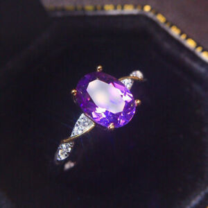 Womens Purple Cubic Zirconia Silver Gold Plated Rings Wedding Jewelry Party Gift