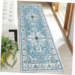 Boho Hallway Runner Rug 2' x 6' Vintage Farmhouse Laundry Rug 2'x6' Teal - Picture 1 of 7