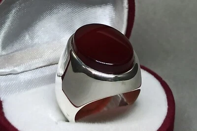 Natural Yemeni Aqeeq/ Neshapuri Feroza Sterling Silver 925 Handmade Plain Ring - Image 1 of 4